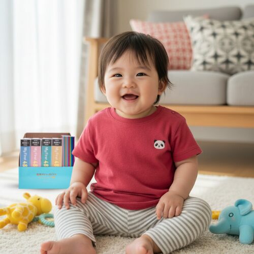 英語デビューBOXで遊ぶ1歳児をイメージするための画像